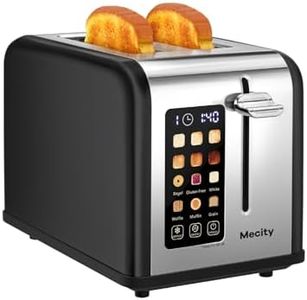 Mecity 2 Slice Touch Screen Toaster, 1.5" Wide Slot, Stainless Steel Smart Toaster for Bagels, Muffins, Waffles, Gluten-Free Breads, Defrost, Reheat, Timer, 120V 825W, Matt Black