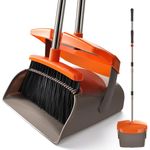 Broom and Dustpan Set with Lid and 51" Long Handle, Windproof Stand Up Broom with Dustpan Combo Set with Dustpan Teeth to Automatically Clean Hair for Home Kitchen Office Lobby Floor Use