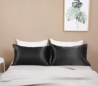 Luxury Silky Satin Pillowcase for Hair and Skin, 2-Pack - Standard Size Pillow Cases - Satin Silky Pillow Covers (2-Pack Standard, Black)