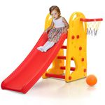 Baybee 3 in 1 Pony Garden Sliders for Kids, Plastic Baby Slide with Basketball Hoop for Kids | Kids Toy Freestanding Foldable Slides for Play Area Indoor & Outdoor Setup | Slide for Kids 2 to 5 Years