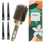 Ndure Beauty Round Hair Brush for Blow Drying, Single Brush with 4 Hair Clips Included, Ceramic & Ionic Tech Hair Brush with Boar Bristles, Round Barrel Brush for Styling, Curling and Straightening
