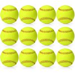 12 Pack Sports Practice Softballs, Official Size and Weight Slowpitch Softball, Unmarked Leather Covered Youth Fastpitch Softball Ball Training Ball for Games, Practice and Training (Yellow,11 Inch)