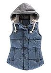 GORIFE Ladies Quilted Vests Winter Removable Hooded Vest Packable Warm Vests Blue 2XL