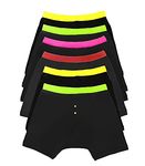 Sock Stack Mens Boxer Short Black Neon Waitsband Boxers Plain Cotton Stretch Boxershorts, 6 Pairs, Large