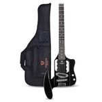 Traveler Guitar Speedster | Gloss Black 6-String Travel Electric Guitar | Portable Headless Guitar with Removable Arm Support | Full 24 3/4" Scale Mini Guitar | Travel Guitar and Gig Bag