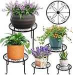 5 Pack Metal Plant Stand for Outdoor Indoor Plants, Heavy Duty Flower Pot Stands for Multiple Plant shelf, Rustproof Iron Round Flower Stands for Planter, Potted Plant Holder for Garden Home (Black)