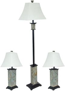 Sunnydaze Timeless Abode Slate 3-Piece Floor and Table Lamp Set - Matching Indoor Stone Lamp Set of 3 - Plug-in Electric - Bulb Included