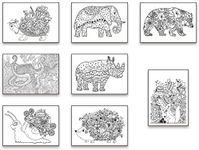 8 Mindfulness Colouring Posters: Anti-Stress Art Therapy Poster Set Drawn in Adult Colouring Book Style