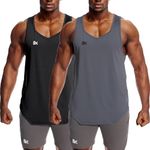 BROKIG Men's 2 Pack Irregular Gym Stringer Tank top,Y-Back Workout Casual Fit Athletic Running Fitness Sleeveless Muscle Shirts(Magrum,Black+Dark Grey)