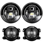 DOT Approved 7'' Black LED Headlights + 4 '' LED Fog Lights Compatible with Jeep Wrangler 97-2017 JK TJ LJ