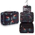 VHKD Hanging Cosmetic Toiletry Bag for Men Women Travel Organizer Accessory Toiletry Cosmetics Bag Nylon Waterproof Makeup Shaving Kit Pouch Bag for Men Women (Black Flemingo, Cosmetic Bag)