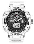 FANMIS Mens Analog Digital Sports Watch Large Face Outdoor Sports Waterproof Military Wrist Watches with Date Multifunction Tactics LED Army Stopwatch, White, Digital