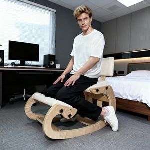 CHIESMA Ergonomic Kneeling Chair with Back Support, Adjustable Height Wooden Knee Chair - Improve Posture with an Angled Seat, with Cushion for Home,Office, Ivory