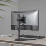 Jin Office Height Adjustable Single Monitor Stand Mount | Supports 13-32" Screens| Monitor Mount for Desk | Metal Black Powder Coated Single Monitor Arm Stand| Freestanding Monitor Mount