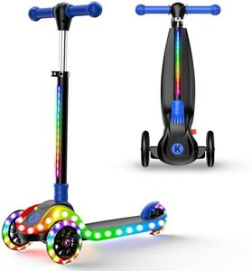 Kidscoter 3 Wheel with Light Patterns, Adjustable Height Foldable Scooter for Boys Girls Ages 3-12, Light-Up Handlebars & Deck, 130lbs Weight Limit, Pink/Blue/Purple (Blue-Light)