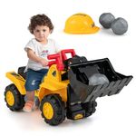 Costzon Ride on Excavator, Ride on Construction Vehicles w/Helmet, 3 Toy Stones, Realistic Sound, Adjustable Bucket & Under Seat Storage, Bulldozer Ride on Toy Gift for Kids Boys & Girls