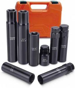 Lug Nut Socket Set, 8PC SAE & Metric Wheel Lock Removal Key Kit for Spline And Spike Lug Nuts, Locking Lug Nut Removal Tool for Aftermarket & Factory Wheels, High Strength CR-V Steel Material