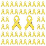 CRAFFANCY 50 Pcs Silver-Rimmed Yellow Ribbon Pins, Sacroma Bone Cancer Awareness Enamel Jewelry Pins for Support Movement