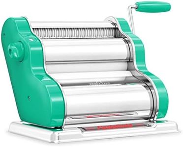 PASTALINDA Máquina clásica para hacer pasta de 200 unidades, rodillos anchos, 9 posiciones de grosor, 2 posiciones de corte, cuerpo de acero inoxidable, engranajes de metal con manivela y dos