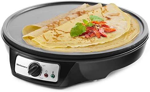 Elite Gourmet ECP-126 Electric Crepe Maker, Pancake, Hot Cakes and Non-stick Griddle with Spreader, Spatula and Recipes, 12", Black