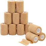 Juvale 12-Rolls Self Adhesive Bandage Wrap, Vet Tape - 3 in x 5 Yds Breathable, Elastic Cohesive Wrap Tape for Wrist, Swelling, Sports, Tattoo (Tan)