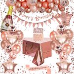 Birthday Decoration For Women/Girls, Rose Gold Birthday Decoration, Birthday Party Decorations Set With Rose Gold Balloons, Birthday Table cloth, Happy Birthday Banner, Champagne Balloon