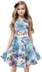 HB HBB MAGIC Girls Vintage Dress 50s Retro Twirling Special Occasion Dresses Size 6-14 Sleeveless Kids Dress, White-blue Daisy, 10