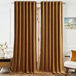 Timeper Velvet Curtains 84 inches - Retro Heavy Gold Velvet Curtains Drapes with Rod Pocket Back Tab Design Light Blocking Home Decoration for French Door / Kids Room, Gold Brown, 52Wx 84L, 2 Panels