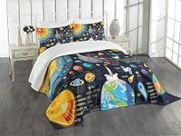 Lunarable Outer Space Bedspread, Horizons of Solar System Infographic Pluto Venus Mars Jupiter Skyrocket, Decorative Quilted 3 Piece Coverlet Set with 2 Pillow Shams, Queen Size, Blue Yellow