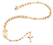 Gold Overlay Rosary Jesus On The Cross Pendant & Open Arms Charm 18 Inch Necklace