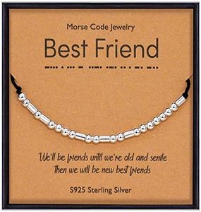 Suyi Friend Gifts for Women Her Friendship Morse Code Bracelet for Best Friend BFF Sister Sterling Silver Beads Bracelet for Galentine's Day Best Friend