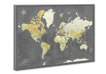 Travel Map of World With Pins Canvas - Detailed World Map Pin Board - World Travel Map Push Pin | 32 x 24