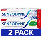 Sensodyne Whitening & Tartar toothpaste, Strengthens Protects and Whitens Sensitive Teeth, 135 mL & Sensodyne Daily Sensitive Toothpaste, Lasting Sensitivty and Cavity Protection, Fresh Mint 135 mL