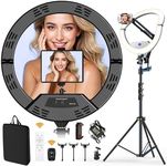 22" Foldable Large Ring Light with Stand for iPhone iPad,75" Tripod with Overhead Shooting Bracket 50W 6500K 4 Clips/LCD Display/2 USB PortsTattoo Barber Makeup Studio Video Photography Lighting