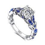 Jeulia 4.3 Carat Personalized Sterling Silver Butterfly Rings for Women Purple Amethyst Birthstone Bridal Rings Set Round Cut Wedding Engagement Promise (Sapphire Blue, Q 1/2)