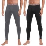 INNERSY Thermal Long Johns for Men Winter Mens Thermals Bottoms Warm Underlayer Leggings 2 Pack (XL, Black/Grey)