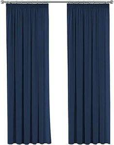 H.Versailtex 2 Pieces Anti - Mite Pencil Pleat Blackout Light Blocking Navy Curtains for Bedroom Thermal Insulated Window Treatments for Energy Saving with Two Free Tiebacks, 66" Width x 90" Drop