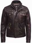 BRANDSLOCK Black Mens Leather Jacket - Motorcycle Jacket Real Sheepskin Leather Jackets for Men Distressed Retro (L, Brown)