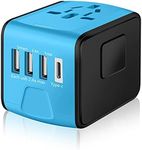 SAUNORCH Universal International Travel Power Adapter W/High Speed 2.4A USB-A, 3.0A Type-C Wall Charger, European Adapter, Worldwide AC Outlet Plugs Adapters for Europe, UK, US, AU, Asia-Blue