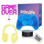 Attivolife Gamepad Gifts Lamp, 3D Illusion Night Light with Remote Control + Timer 16 Color Changing Headphone Desk Lamp Kids Gamer Room Decor Plug in Best Cool Festival Birthday Present for Boys Men