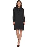 DKNY Women's Long Sleeve Tie Neck Pleated Dress, Black, 2