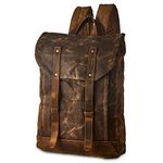 BRASS TACKS Leathercraft Waterproof Waxed Canvas Shoulder Rucksack Backpack for Men Women Casual Large 15.6 inch laptop Bookbag Brown