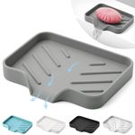 1 Pcs Grey Silicone Self Draining Rectangular Soap Dish - Waterfall Soap Tray - Soap Dishes for Bar Soap - Soap Box - Soap Case - Soap Container - Soap Pads - Kitchen Sink - Shower - Bathroom