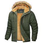 MAGCOMSEN Winter Coats for Men Hooded Puffer Jacket Parka Coats Fur Hood Casual Overcoat for Men Outdoor Windbreaker Coats with Pockets Thermal Hooded Down Jackets, Army Green