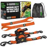 Rhino USA Retractable Ratchet Straps (2-Pack) - 2.5cm x 3m (540kg Break Strength) - Medium Duty Auto Self-Retracting Tie Down Straps for Truck, Cargo Trailer, Motorcycle, Bike & More - Orange