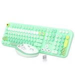 Wireless Keyboard Mouse Set,MOFII 104 Round Keys Lovely Retro Cute Colorful Computer Typewriter Keyboard and Mouse for PC/Mac/Laptop/Tablet/Computer/Windows Green