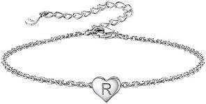 Sterling Silver Heart Letter R Bracelets Silver Initial 18K White Gold Plated Bracelet Initial Charm Waterproof Jewelry for Women Dainty Bracelet Jewelry Women Couples Women