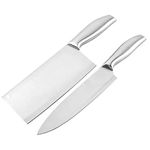 HEXONIQ® Kitchen Knife Set, 12" Chef & 11.2" Cleaver High Carbon Stainless Steel Ultra Sharp Cooking Knife with Ergonomic Non-Slip Handle, Rustproof, Scratch Resistant, Silver, Pack of 2