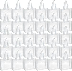 Paterr 30 Pcs Clear Tote Bag Stadium Approved Bulk 10 x 10 x 4 inch Plastic Tote Gifts Bags with Handle for Women Sports Gym(White)