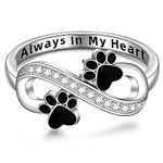 Talonior Cat Dog Paw Print Ring for Women Sterling Silver Infinity Pawprint Rings Always In My Heart Memorial Remembrance Jewelry Holiday Gifts, Metal, Cubic Zirconia